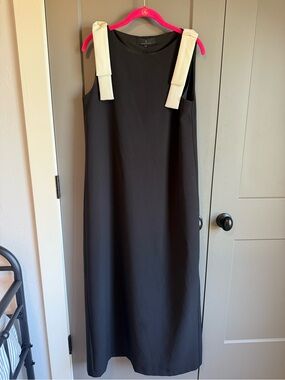 NWT Abbey Glass Black Crepe Maxi Column Dress Creme Shoulder Bows Small